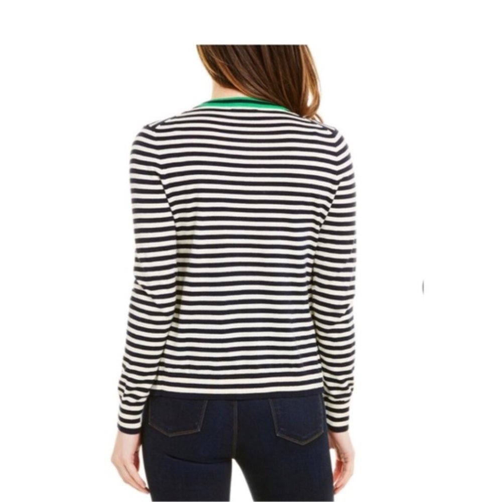 NEW J. Crew Tipped Caryn Striped Cardigan in Navy/Ivory/Green - size XS! - Picture 4 of 9